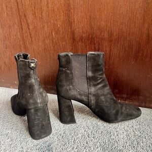 Sam Edelman “Chiara” Black Suede Block Heel Ankle Boots